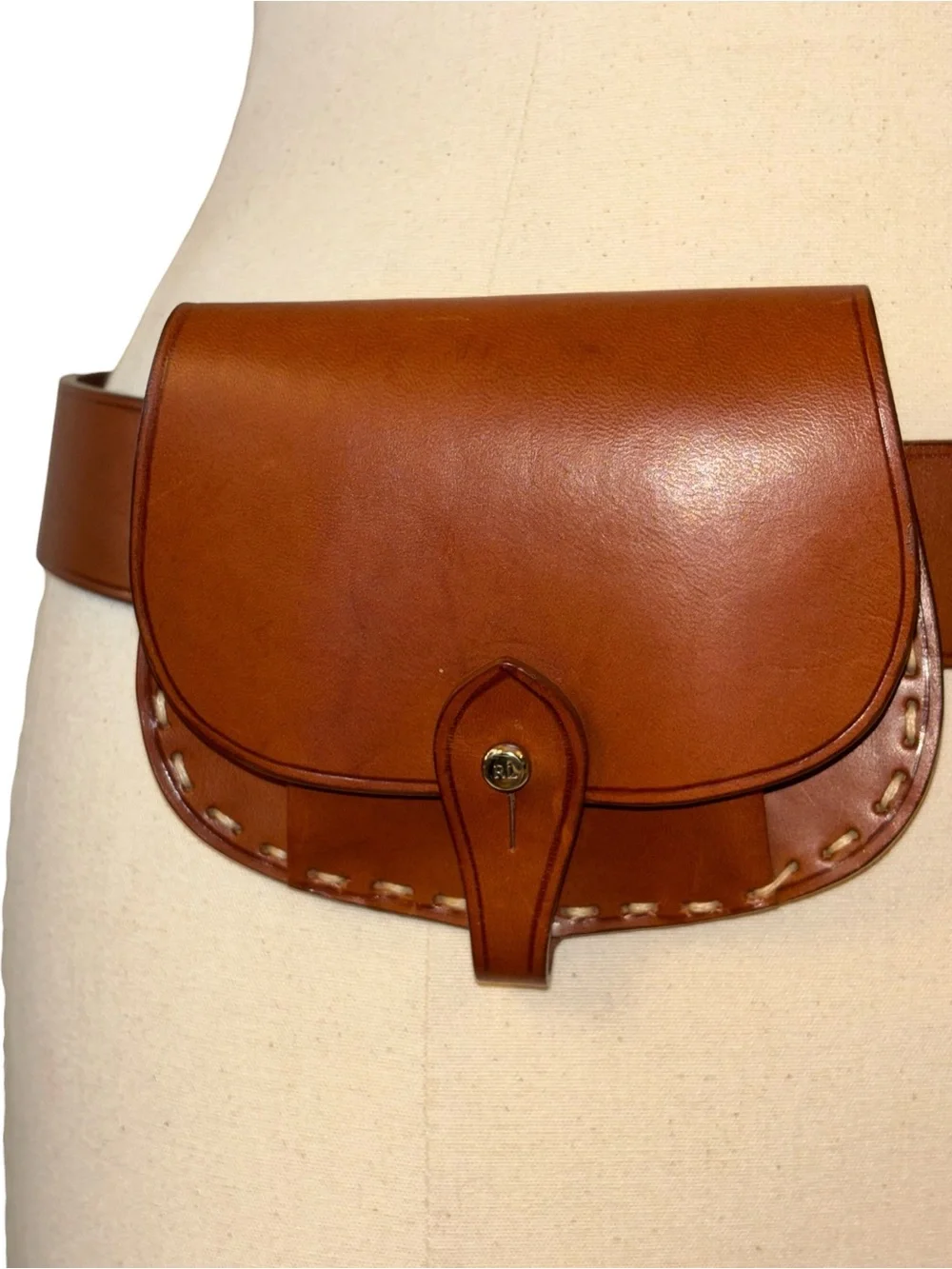 Ralph Lauren Rare Saddle Tan Italian Leather Belt & Removable Pouch M